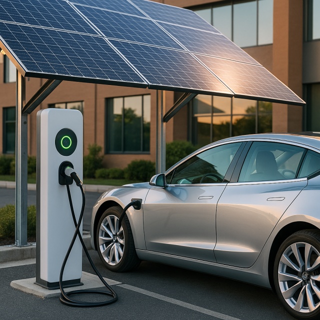 estação solar de carregamento de carro elétrico